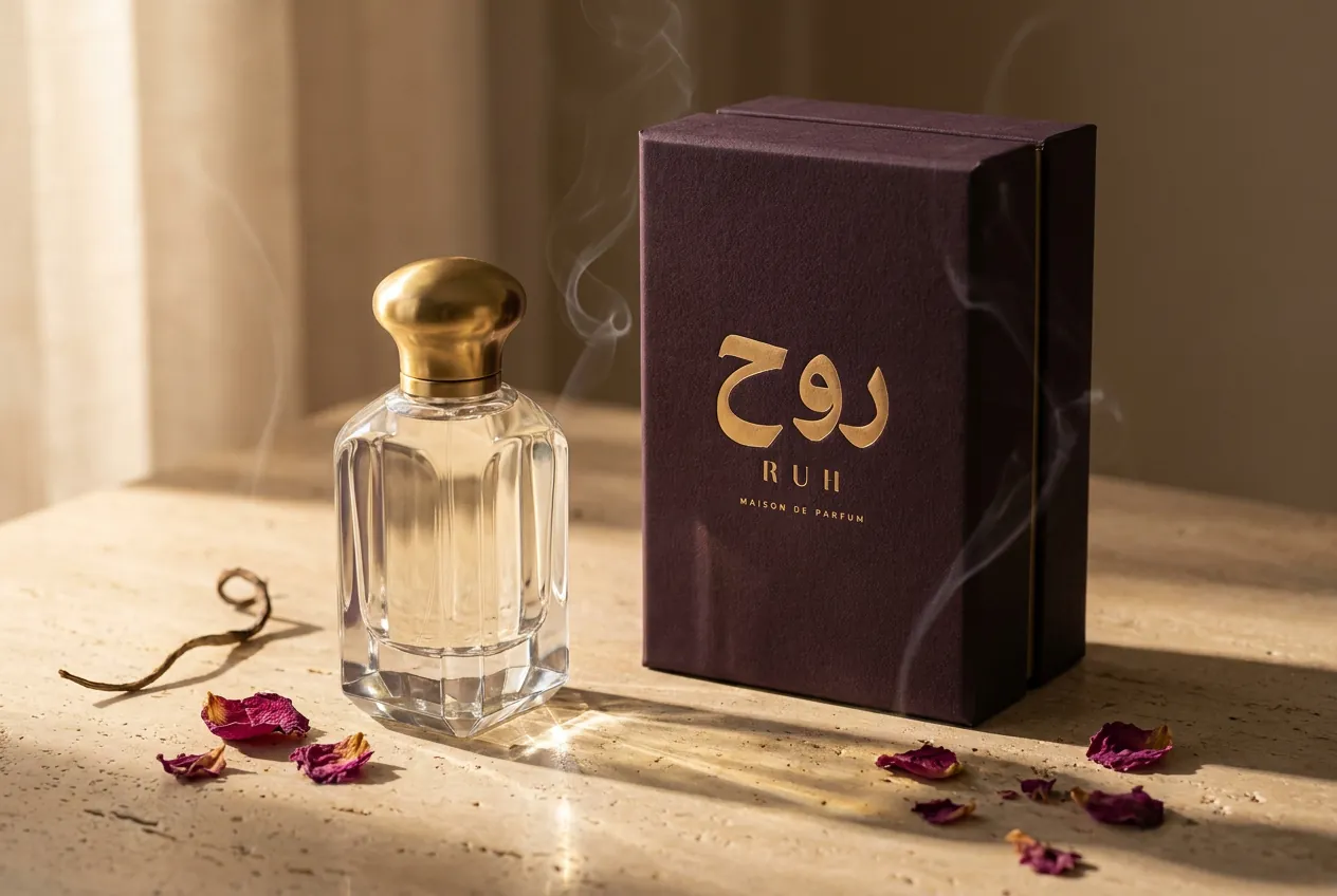 RUH concept perfume box with gold foil logo