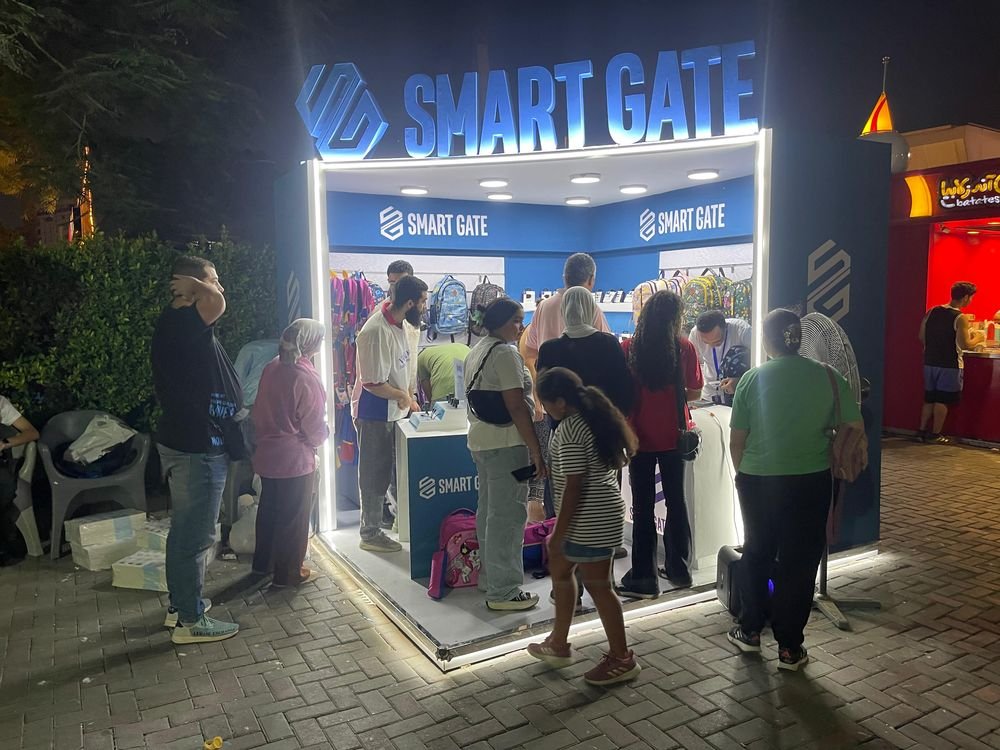 Smart Gate outdoor activation kiosk, night setup